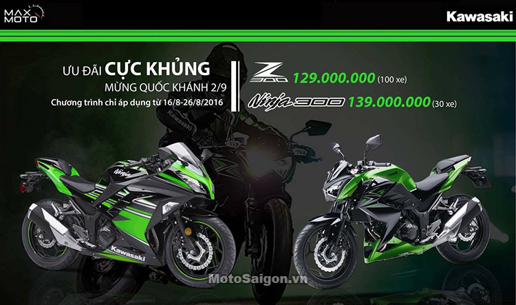Giá bán Z300 Ninja 300 giảm mạnh mừng lễ quốc khánh